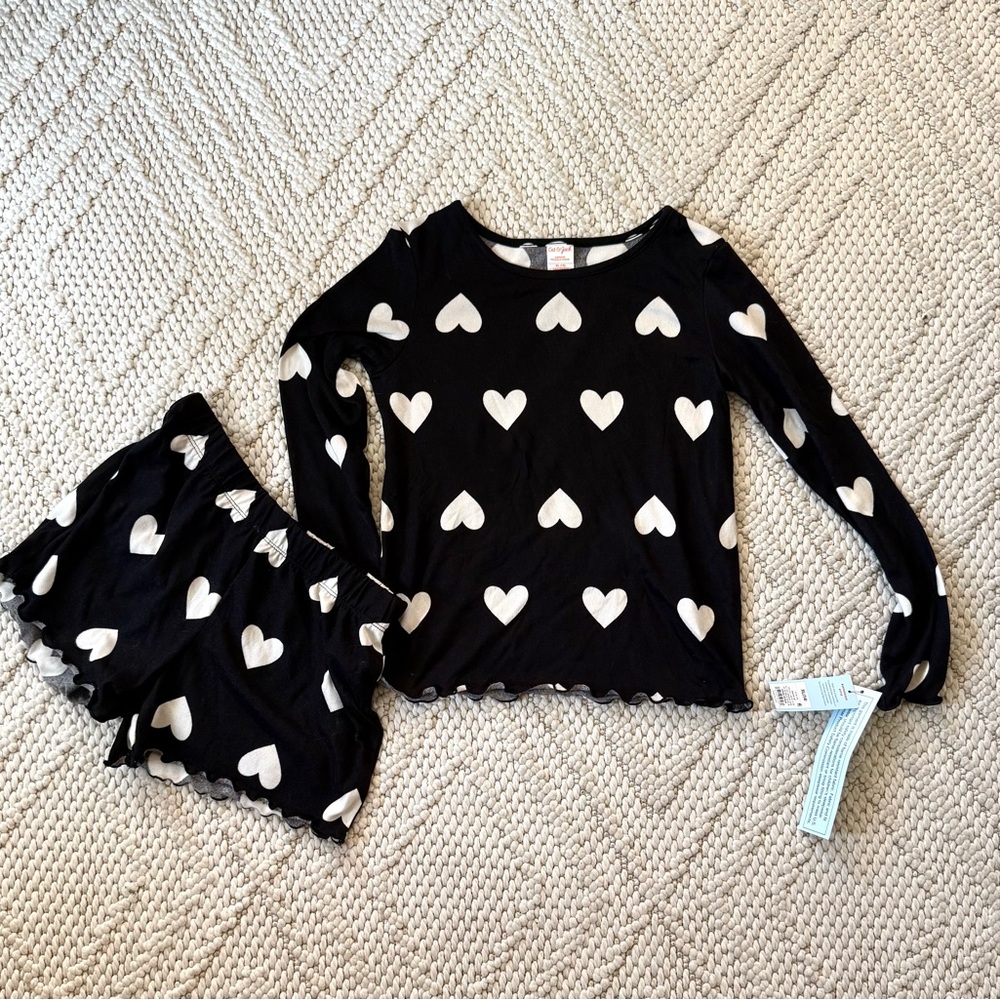 Cat & Jack Black Heart Pajama Set girls size XL 14 NWT